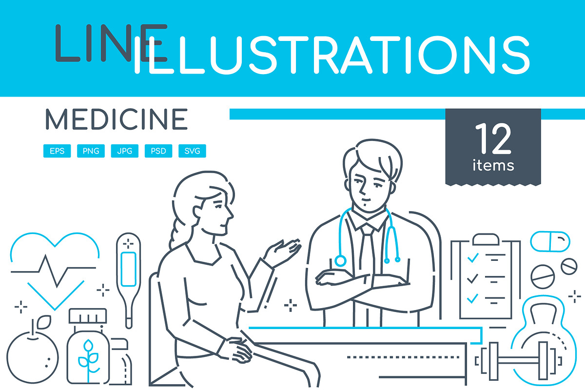 Medicine Line Illustrations Bundle in Web Elements - product preview 8