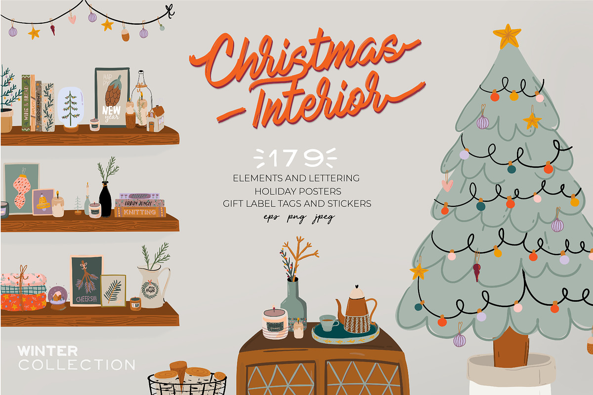 Christmas interior & lettering in Illustrations - product preview 8