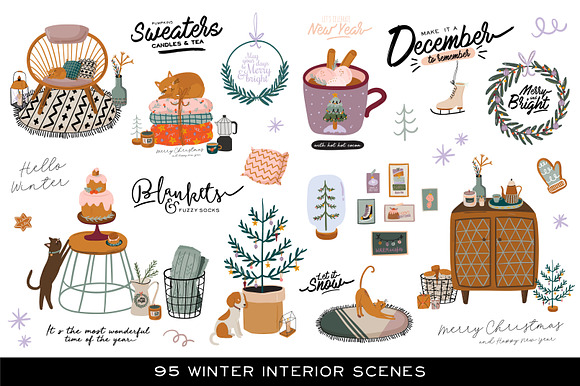 Christmas interior & lettering in Illustrations - product preview 2