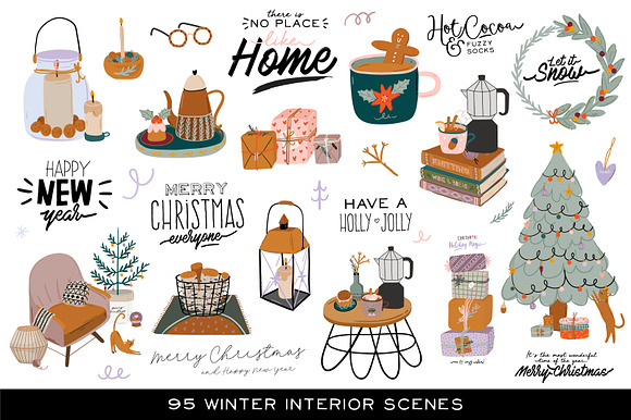 Christmas interior & lettering in Illustrations - product preview 3