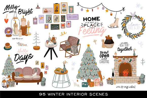 Christmas interior & lettering in Illustrations - product preview 4