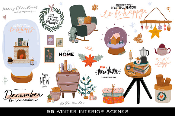 Christmas interior & lettering in Illustrations - product preview 5