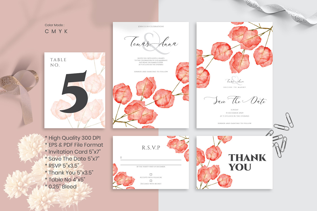 Bougainvillea Wedding Invitation Set in Wedding Templates - product preview 8