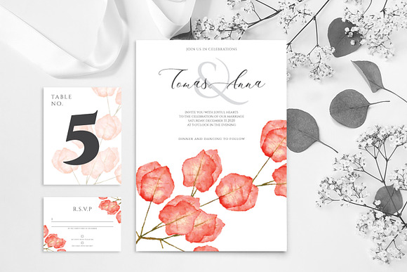 Bougainvillea Wedding Invitation Set in Wedding Templates - product preview 1