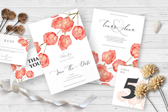 Bougainvillea Wedding Invitation Set in Wedding Templates - product preview 2