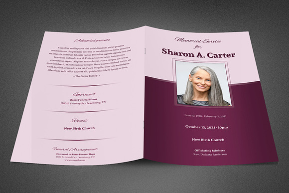 Sugar Plum Funeral Program Template in Brochure Templates - product preview 2
