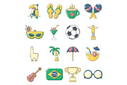 Brasil travel icons set