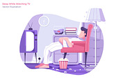 Sleeping Watching TV - Illustration