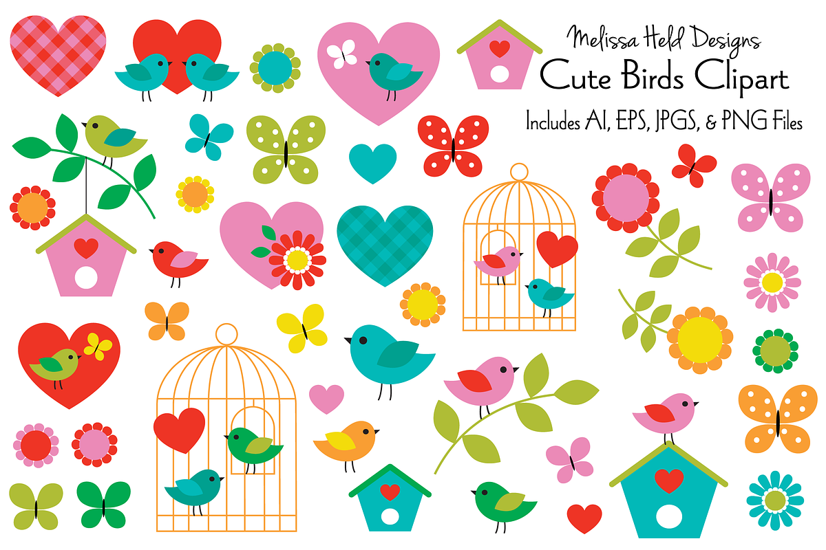 Cute Birds Clipart in Illustrations - product preview 8