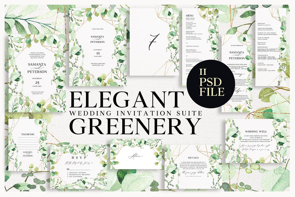 ELEGANT GREENERY - Wedding Suite in Card Templates
