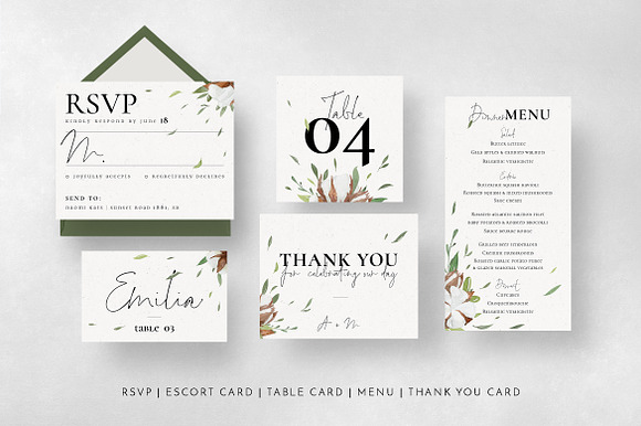 Cotton Greenery Wedding Suite in Card Templates - product preview 6