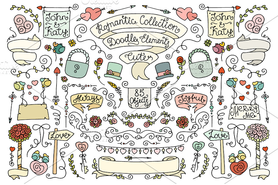 Doodle vintage romantic elements in Objects - product preview 8