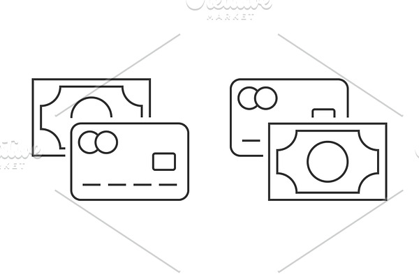Cash and credit card linear icon
