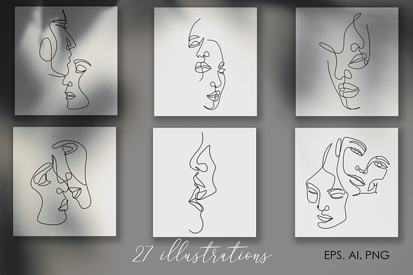27 faces vector line illustrations