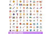 100 craft icons set, cartoon style