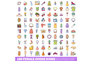100 female goods icons set
