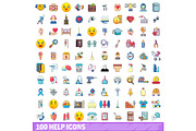 100 help icons set, cartoon style