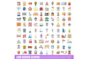100 home icons set, cartoon style