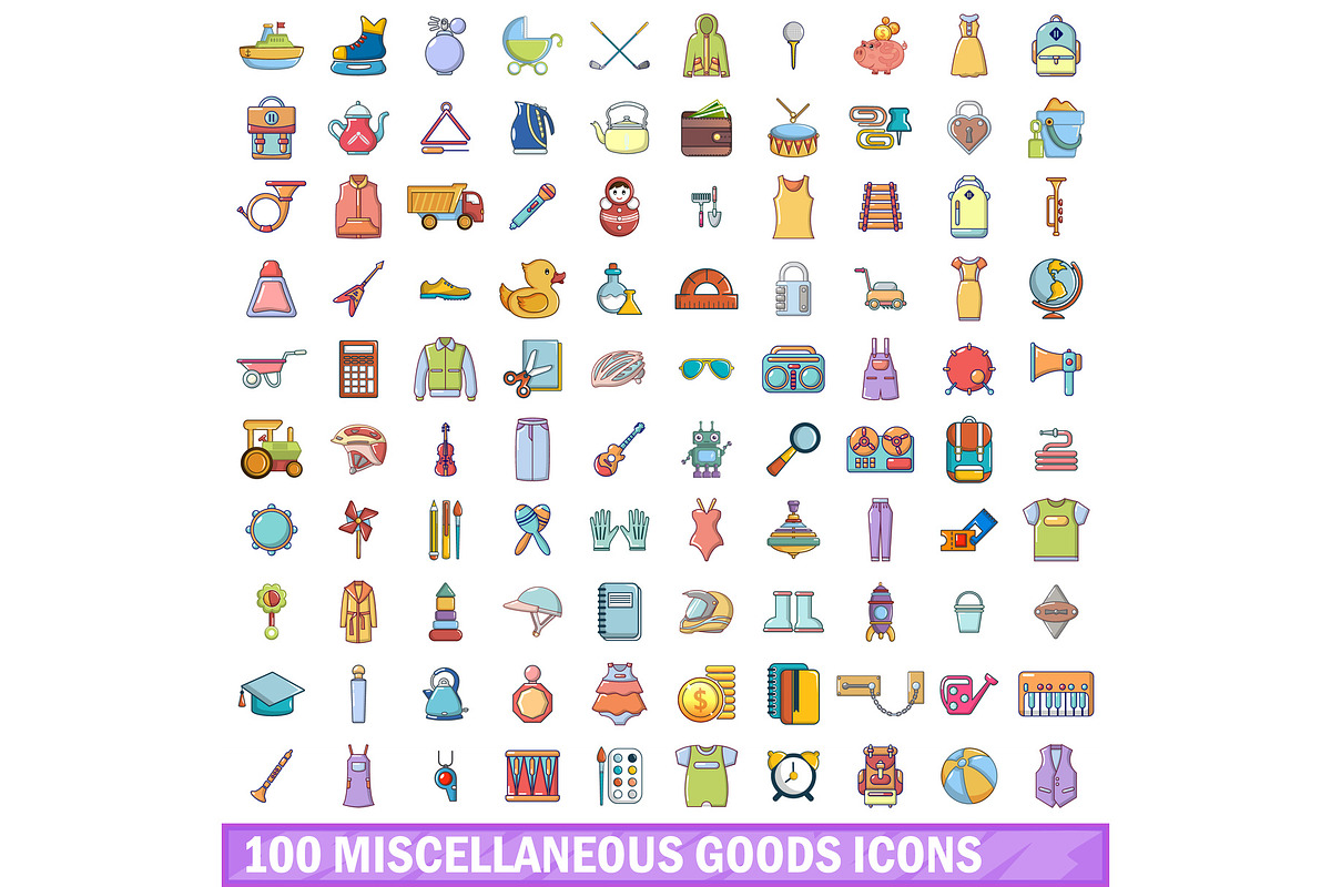 100 miscellaneous goods icons set in Illustrations - product preview 8
