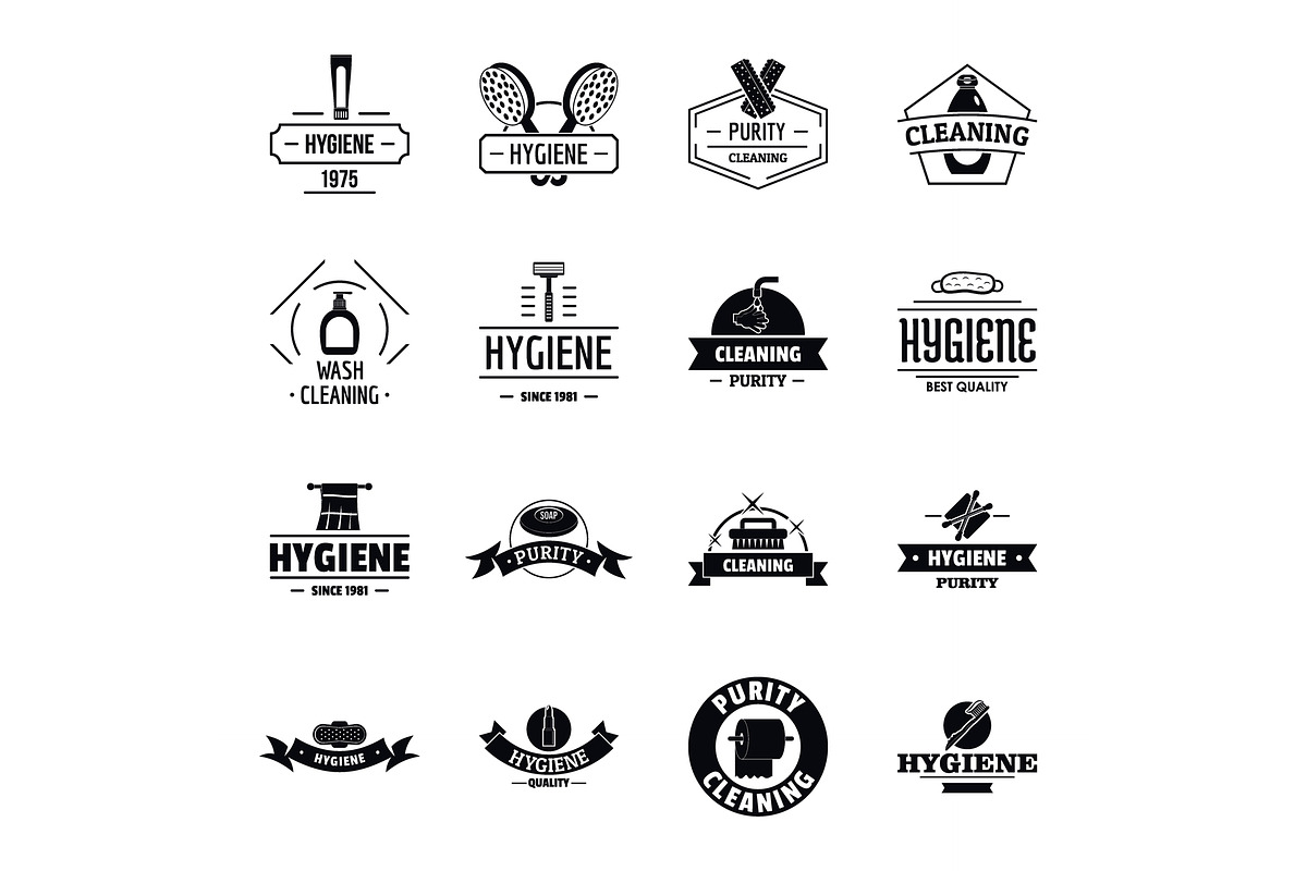 Hygiene logo icons set, simple style in Illustrations - product preview 8