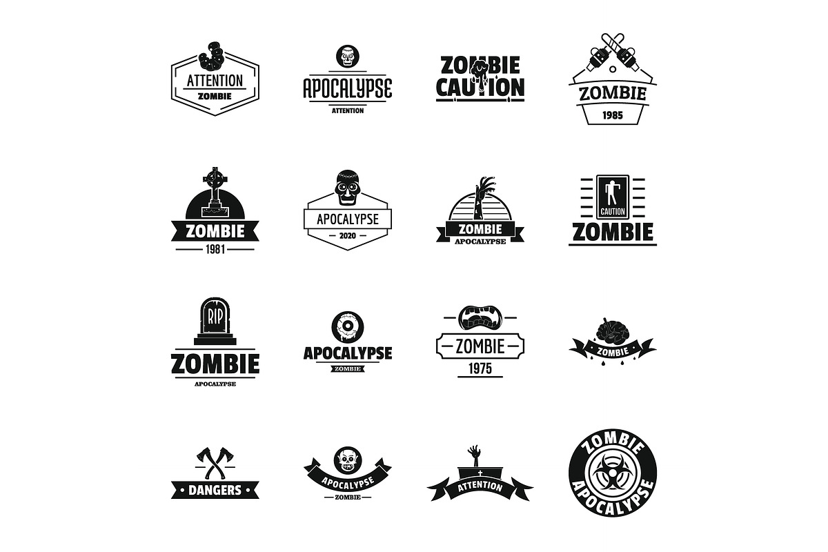 Zombie logo icons set, simple style in Illustrations - product preview 8
