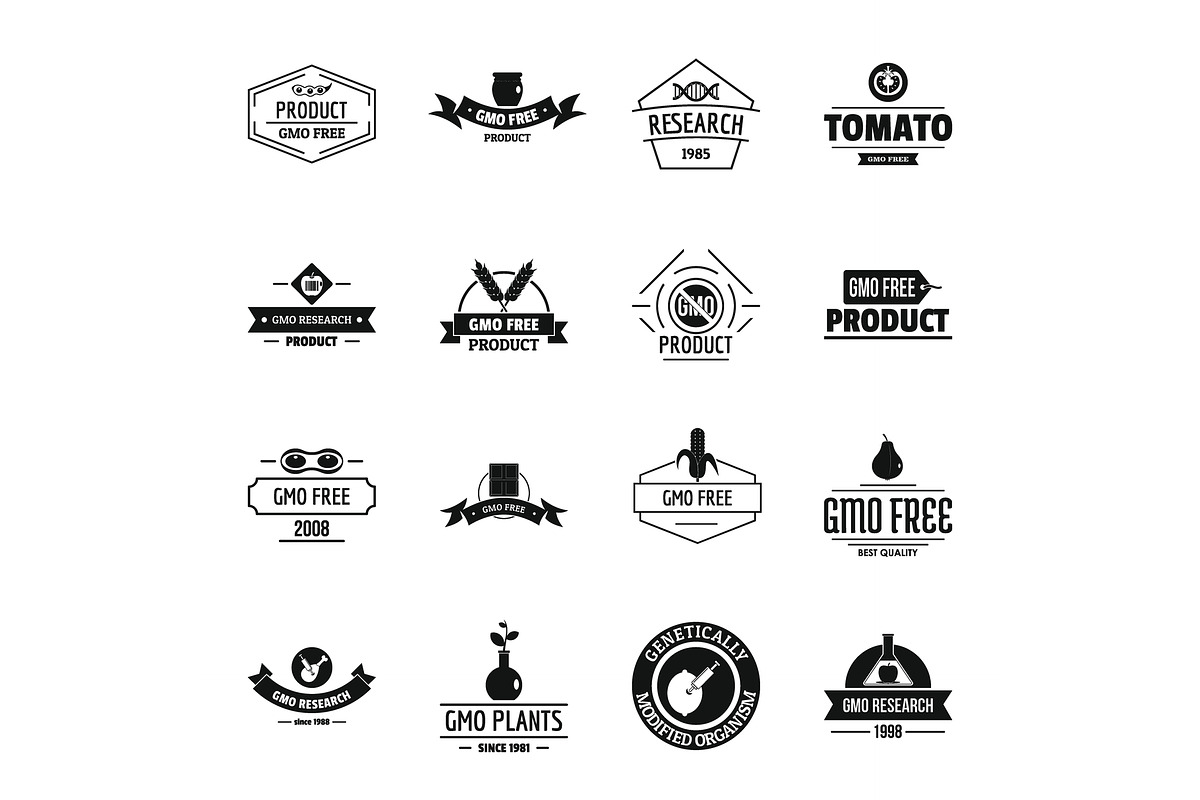 GMO food logo icons set in Illustrations - product preview 8