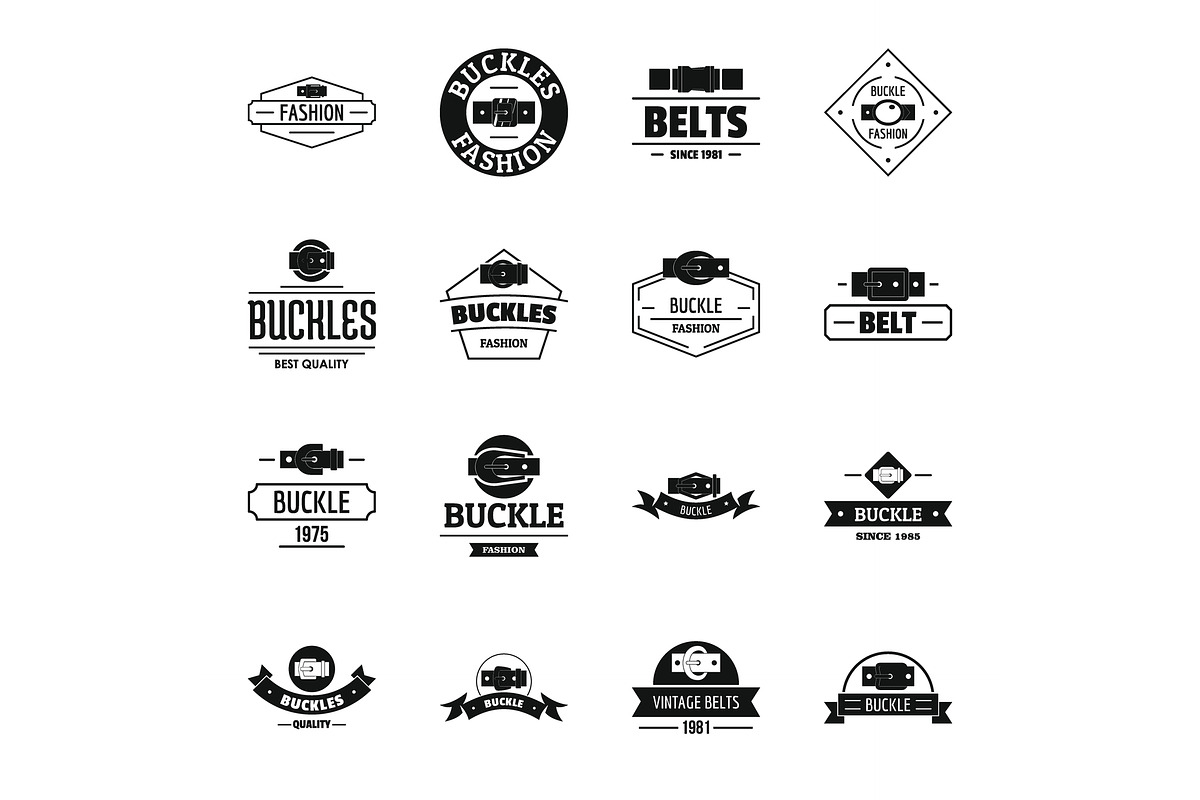 Belt buckle logo icons set in Illustrations - product preview 8
