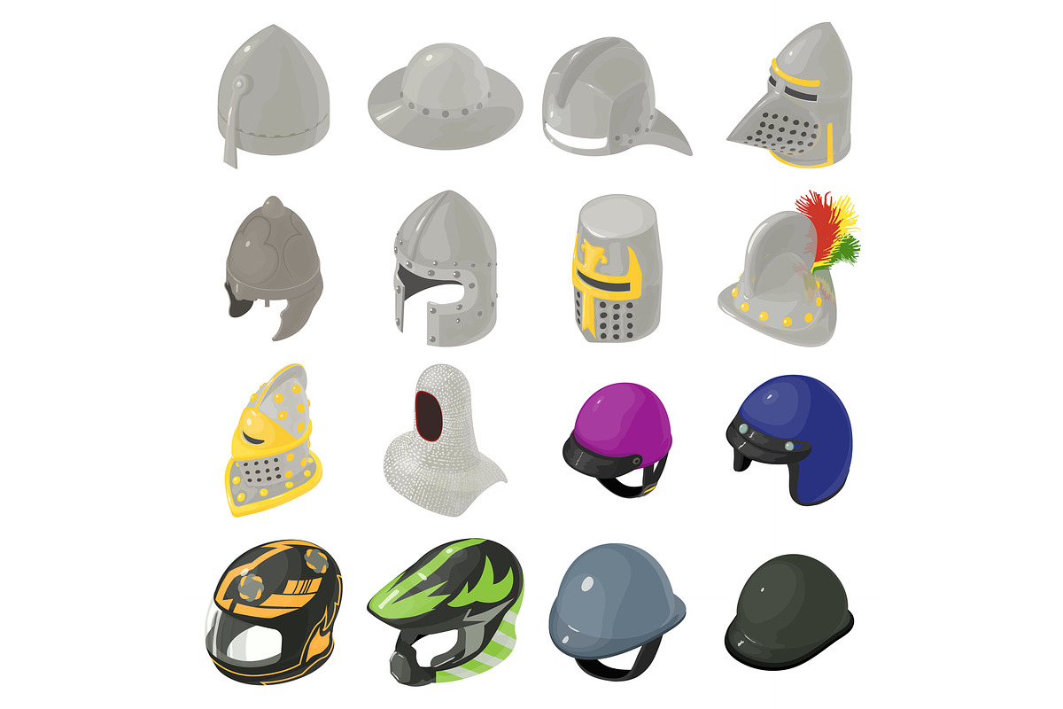 Helmet hat icons set in Illustrations - product preview 8