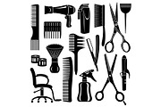 Hairdresser tools icons set