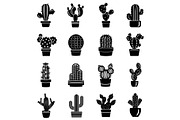 Cactus icons set, simple style