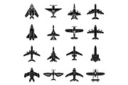 Airplane top view icons set