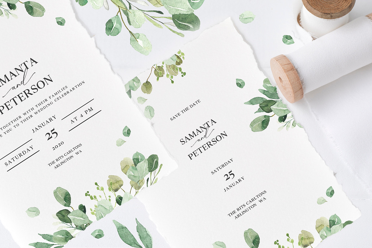 Wedding Eucalyptus Watercolor Suite in Card Templates - product preview 2
