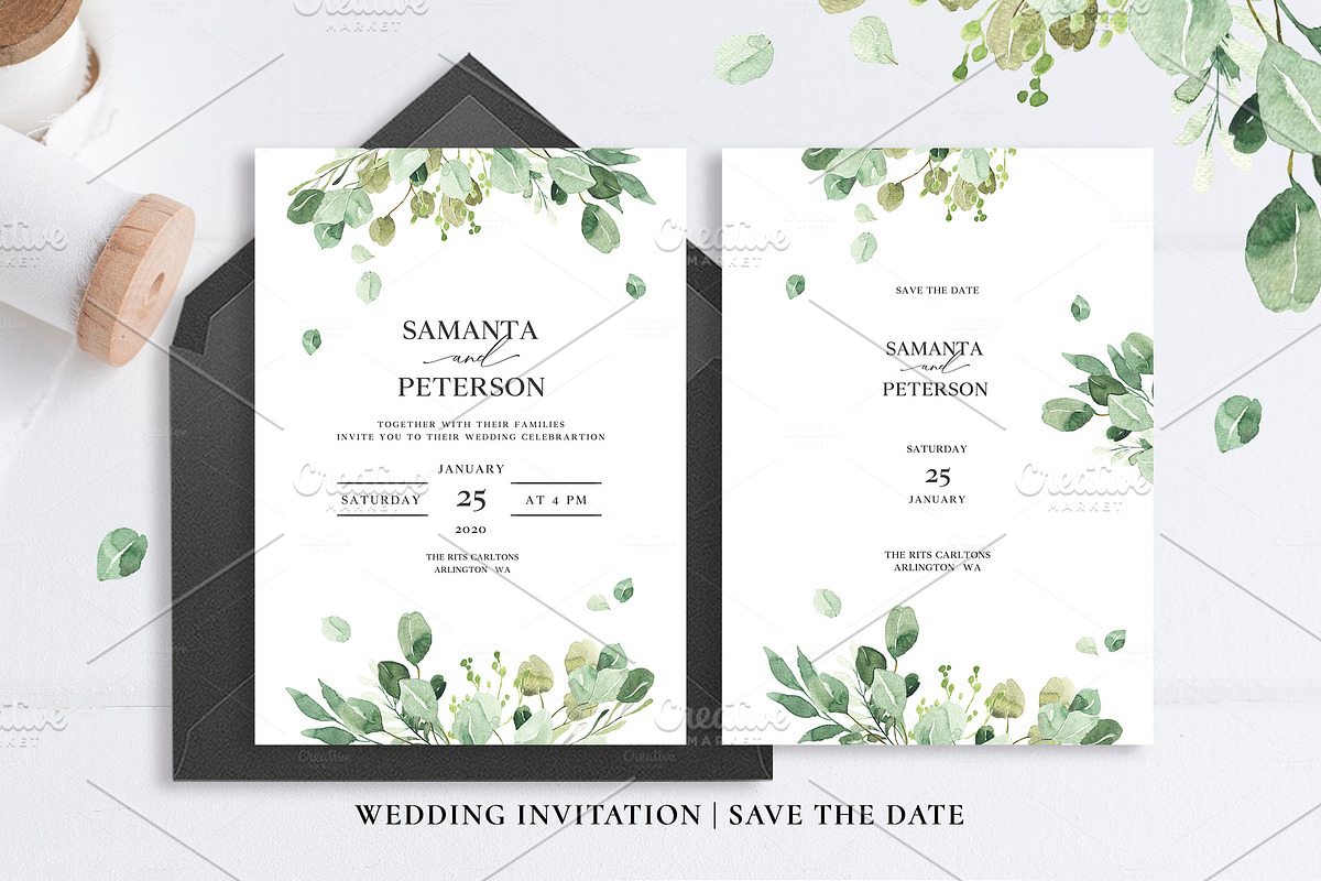 Wedding Eucalyptus Watercolor Suite in Card Templates - product preview 3