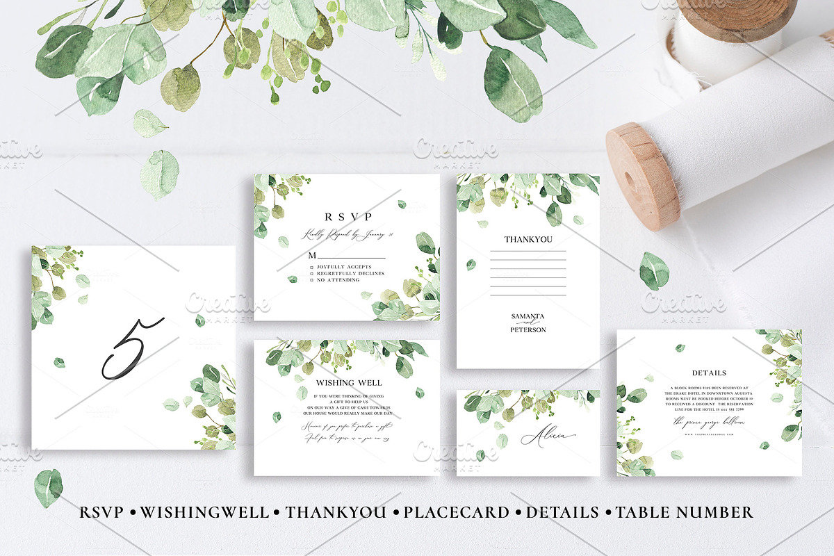 Wedding Eucalyptus Watercolor Suite in Card Templates - product preview 4