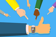 Many hands point to smart watch