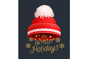 Winter Holidays knitted red hat with