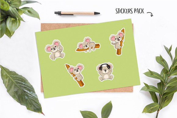 Koala Stickers Design Set in Illustrations - product preview 1