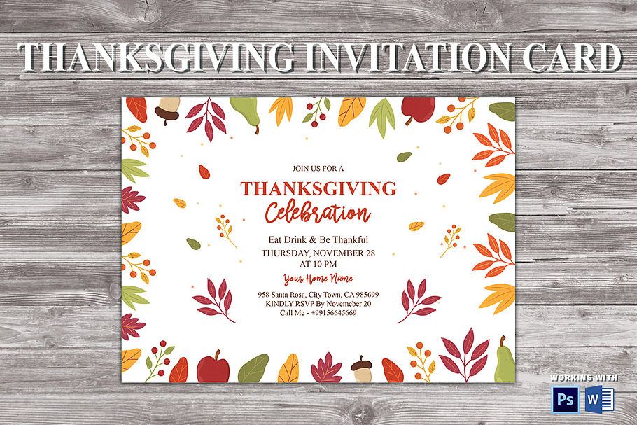 Printable Thanksgiving  Invitation in Card Templates - product preview 8