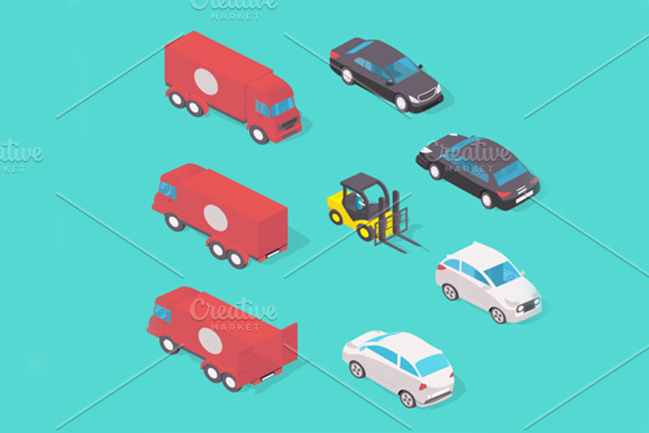 Isometric vehicle set in Graphics - product preview 8