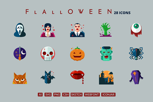 29 Flat Detailed Halloween Icons