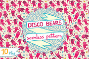 Disco bears seamless pattern
