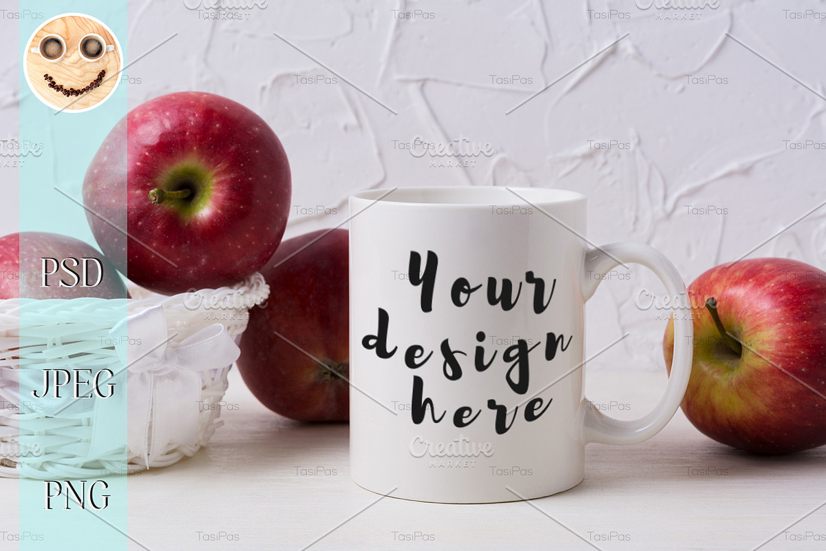 White coffee mug mockup with apples in Mockup Templates - product preview 8