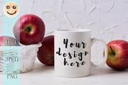 White coffee mug mockup with apples