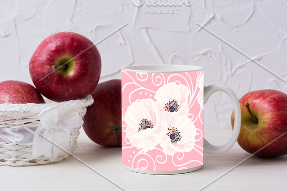 White coffee mug mockup with apples in Mockup Templates - product preview 1