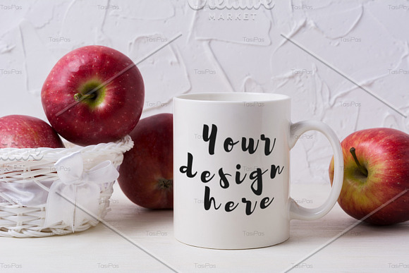 White coffee mug mockup with apples in Mockup Templates - product preview 3