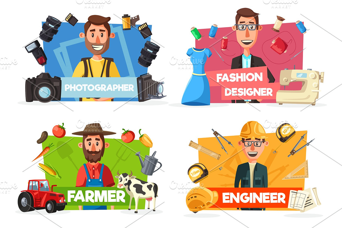 Farmer, tailor, engineer professions in Illustrations - product preview 8