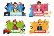 Farmer, tailor, engineer professions