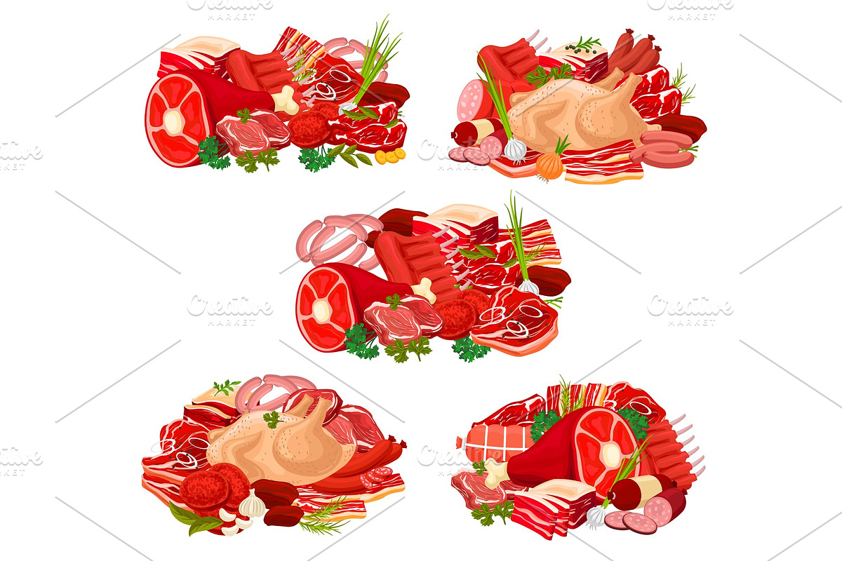 Meat sausages, beef , ham, bacon in Illustrations - product preview 8