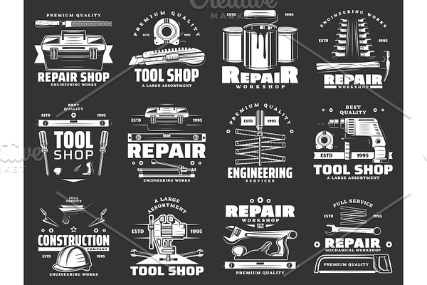 Repair, DIY tool, toolbox icons