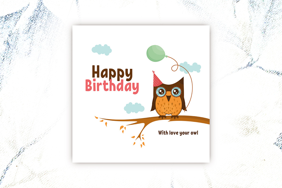birthday card with cute owl in Postcard Templates - product preview 8